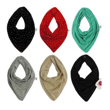 Imagem de Kit 6 Babadores Bandana Bebê em Algodão com Forro Interno e Botão de Pressão Fashion