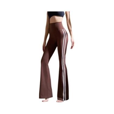 Imagem de Calças Legging De Yoga Femininas De Cintura Alta Com Perna Larga E Bar