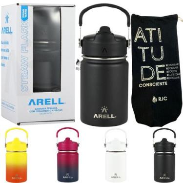 Imagem de Garrafa Térmica Arell Straw Flask 355ml com saquinho RJC, Black Sand
