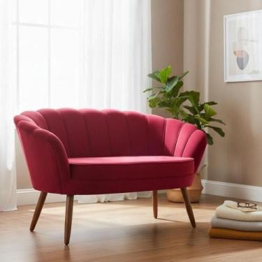 Imagem de Namoradeira Decorativa Pétala Veludo Vermelho Pés Madeira Mz Decor - M