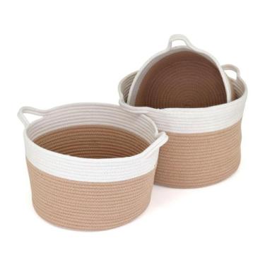 Imagem de Cesta Organizadora Allegra Home&Co Tecido Branco 3pçs Decoração Enfeit