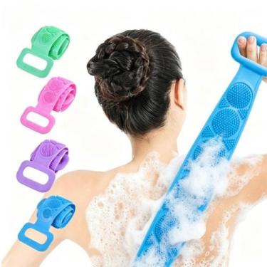 Imagem de Esponja Escova Faixa Elastica de Banho Silicone Esfoliante Lava Costas