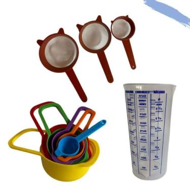 Imagem de Jogo Cozinha 6 Colheres Medição Copo Medida 3 Peneiras - Shop VR