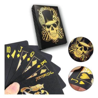 Imagem de Baralho Caveira Skull Preto Dourado Gold Truco 54 Cartas - Preto Black