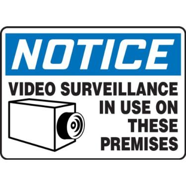 Imagem de Accuform Signs MASE816XV Placa adesiva Dura-Vinil, legenda "Aviso de vigilância por vídeo em uso nestas instalações", 17,8 cm de comprimento x 25,4 cm de largura x 0 cm de espessura, azul/preto em