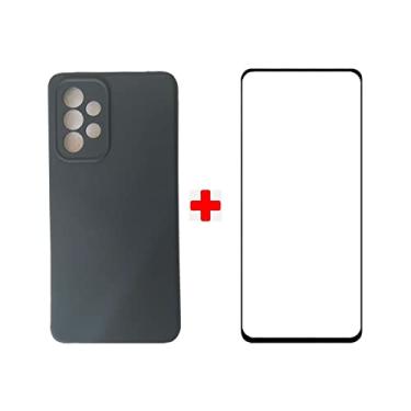 Imagem de Capa Case Capinha Aveludada Preto com Proteção Câmera + Película 3D Para Samsung Galaxy A53 5G Tela 6.5"