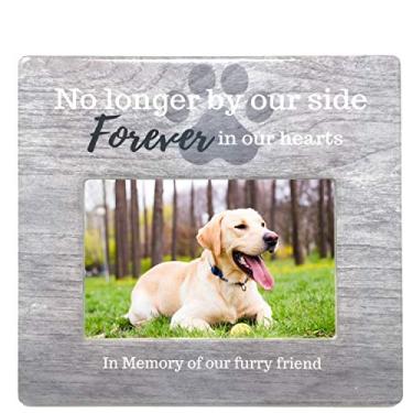 Imagem de BANBERRY DESIGNS Pet Loss Memorial Frame - No Longer by My Side Forever in My Heart Loving Sentiment in Memory of Our Furry Friend - Light Gray Wood Like Background with a Big Pawprint Design - 4 X 6