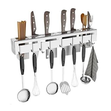 Imagem de Carrinho de cozinha, organizador de acessórios de cozinha, suporte de faca para perfuração, multifuncional, suporte para facas de parede, prateleira de armazenamento de vegetais para cozinhas