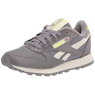 Imagem de Reebok Tênis de couro clássico unissex para adultos, Espaçador cinza/clássico branco/amarelo flare, 13 Women/11.5 Men