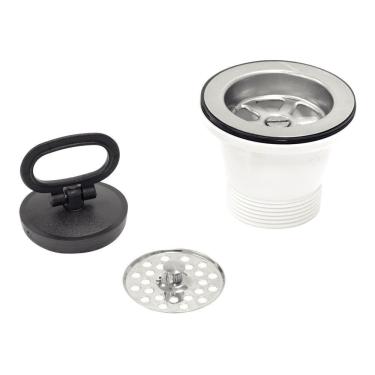 Imagem de Válvula para Pia e Cuba Tramontina em Aço Inox e Polipropileno Econômica sem Escape 3" Tramontina