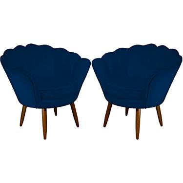 Imagem de Kit 02 Poltronas Decorativa Pétala Pés Palito Suede Azul Marinho - DS Estofados