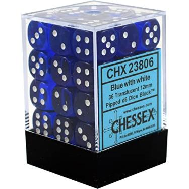 Imagem de Conjunto de dados poliédricos DND - Chessex D&D - 12 mm translúcidos azul e branco - Dungeons and Dragons Dice Inclui 36 dados – D6