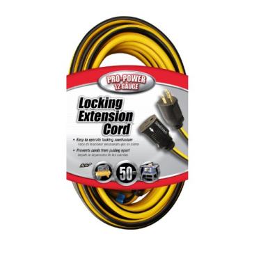 Imagem de Coleman Cable 02538 12/3 Push-Lock SJTW cabo de extensão de bloqueio, amarelo/preto, 12/3 pés