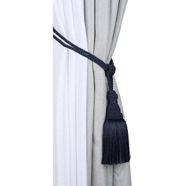 Imagem de 1 peça borlas cortina tieback tecida à mão gravata acessórios quarto poliéster bola pendurada borla cortinas titular fivela corda, marinha, 2 peças