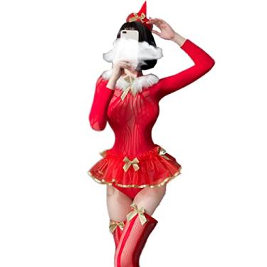 Imagem de SINGUYUN Christmas Lingerie for Women Red Santa Babydolls Sexy Chemise Set With Socks (R548Red)