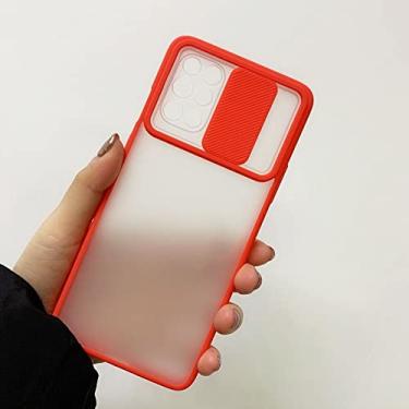Imagem de Capa à prova de choque deslizante de proteção de lente de câmera para telefone capa traseira de silicone transparente fosco, vermelha, para Oneplus 9