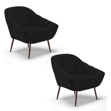 Imagem de Kit 02 Poltronas Linho Preto A79 Pés Palito Ferro
