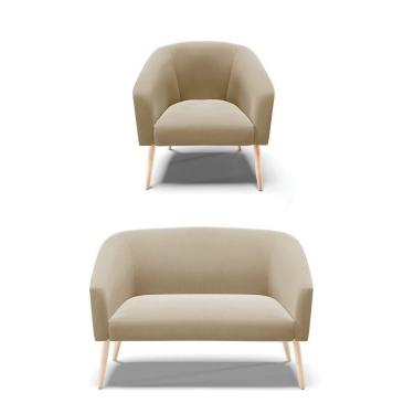 Imagem de Kit Namoradeira 2 Lugares E Poltrona Marrom Rato Pés Palito