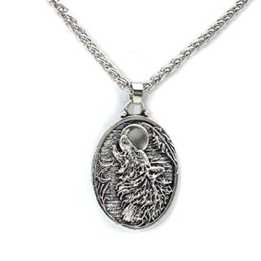 Imagem de Colar de lobo para homens, colar de lua de lobo uivando, colar com pingente de cabeça de lobo viking nórdico com corrente de 60 cm, colar amuleto de totem de lobo celta, presente de joia de lobo animal punk para homens meninos, Metal, Não conhecido