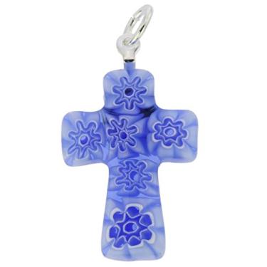 Imagem de Pingente de cruz pequena Millefiori azul vidro Murano Glass Glass Glass da GlassOfVenice, Vidro, Cristal