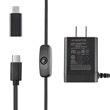 Imagem de Smraza Fonte de alimentação 5,1V 3A compatível com interruptor Raspberry Pi 4ON/Off, carregador USB-C Pi 4 com rotação de 60 graus, adaptador Raspi 4B para Raspberry Pi 4 modelo B 1GB 2GB 4GB 8GB
