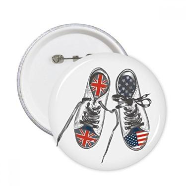 Imagem de Sapatos de lona padrão de bandeira dos EUA Reino Unido pinos redondos crachá botão emblema acessório decoração 5 peças