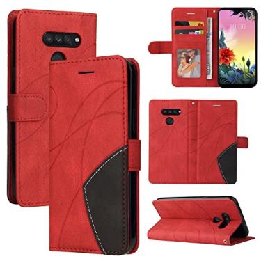 Imagem de Capa carteira para LG K50S, compartimentos para porta-cartões, fólio de couro PU de luxo anexado à prova de choque capa flip com fecho magnético com suporte para LG K50S (vermelho)