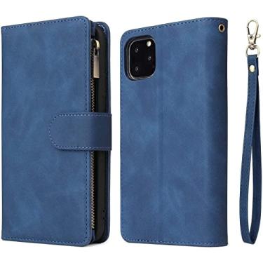 Imagem de HOUCY Capa para iPhone 13/13 Mini/13 Pro/13 Pro Max, capa carteira flip de couro premium bolsa com suporte de visualização de bloqueio RFID, fechamento magnético (cor: azul, tamanho: 13 6,1 polegadas)
