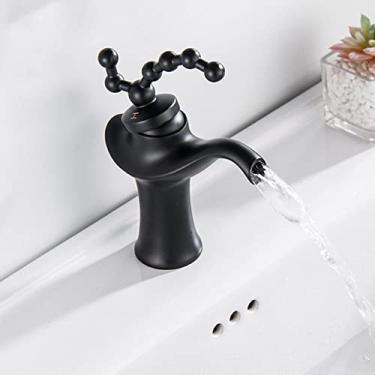 Imagem de torneira de lavatório baixo de banheiro antigo torneira retrô quente e fria de latão, preto