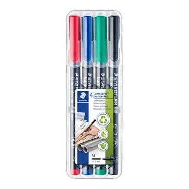 Imagem de STAEDTLER Caneta universal Lumocolor, média, ponta de feltro, marcador permanente, caixa com 4 canetas de cores sortidas, 1,0 mm 317 WP4 (317 WP4 ST)
