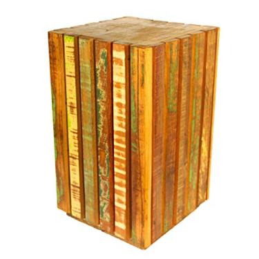 Imagem de Banco Banqueta Ripado Em Madeira De Demolição Medindo 27x27x47