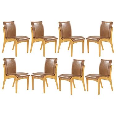 Imagem de Kit 8 Cadeiras Jantar Estofada Lisboa Madeira Mel Tecido Caramelo L85 RMI