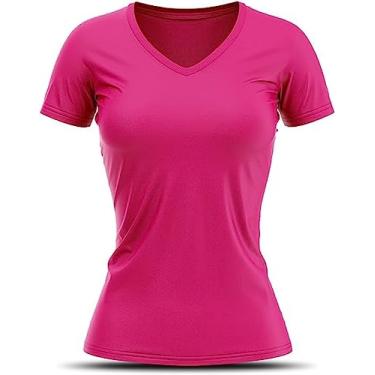 Imagem de Camiseta com Proteção UV Feminina Manga Curta Baby Look UV50+ Dry Fit Secagem Rápida Pink Rosa Escuro (M)