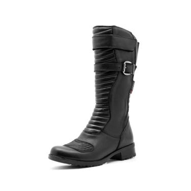 Imagem de Bota motociclista feminina em couro legítimo na cor preta com e sem refletivo - Atron S...
