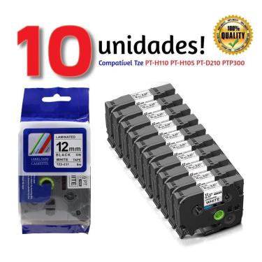 Imagem de Kit 10 Fita Compativel Rotulador Brother Branca 12mm Tze 231 - Branco-Unissex