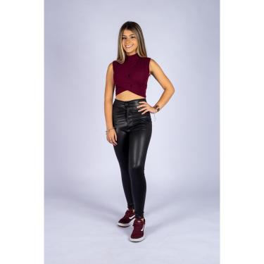 Imagem de Calça Legging Hotpants Disco Cirre Detalhe Botão Na Cor Preta Cintura Alta-Feminino