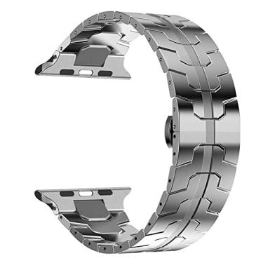 Imagem de MaKTech Pulseira de aço inoxidável, pulseira fina de metal sólido côncavo-convexo embutido, para Apple Watch séries 11/10/9/8/7, Ultra 3/2/1, SE 3/2/1 [2025], 46mm/45mm/44mm/49mm, Aço inoxidável