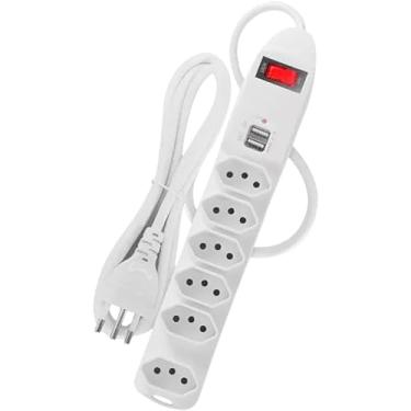 Imagem de Extensão Elétrica 6 Tomadas Régua Bivolt 2 Usb Cabo 1,5M - SL7906