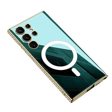 Imagem de LXURY Capa magnética para Samsung Galaxy S23 Ultra/S23 Plus/S23, capa macia de silicone galvanizado, suporte para carregamento sem fio, verde, S23 de 6,1 polegadas