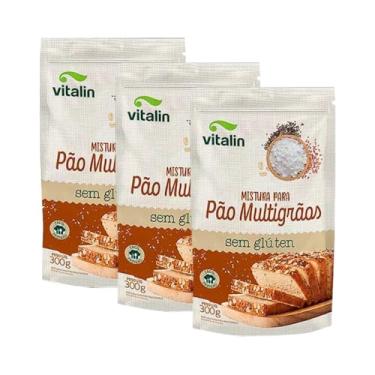 Imagem de Kit com 3 Pouchs de Mistura para Pão Multigrãos sem Glúten de 300g cada - Vitalin
