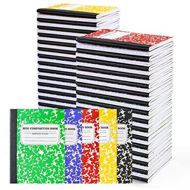 Imagem de feela Pacote com 70 mini cadernos de composição a granel, bloco de notas de composição de bolso fofo, cadernos pequenos para estudantes, material escolar universitário, 11,4 x 8,2 cm, pauta estreita, 5 capas de mármore