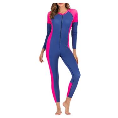 Imagem de Dressnu Roupa de mergulho de manga comprida feminina slim surf fato de mergulho água-viva azul M