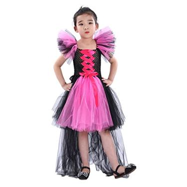 Imagem de Elegante fantasia infantil para bebês meninas magnífica bruxa Halloween vestido preto arco-íris (B, 12-18 meses)