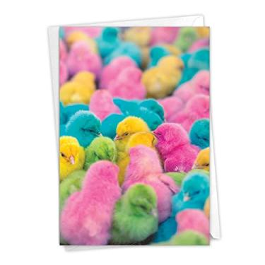 Imagem de NobleWorks - 1 cartão de felicitações retrô de Páscoa com envelope (4,63 x 6,75 polegadas) - pintinhos coloridos C9158BEAG