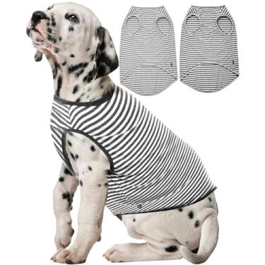Imagem de SyChien Camisetas listradas para cães, roupas para cães buldogue francês médio grande camiseta algodão fantasia leve, vermelho preto listrado G