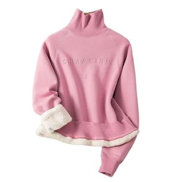 Imagem de LUBOSE Moletom feminino estampado, pulôver casual de manga comprida, suéter feminino de lã com gola redonda, moletom de gola redonda (GG, rosa)