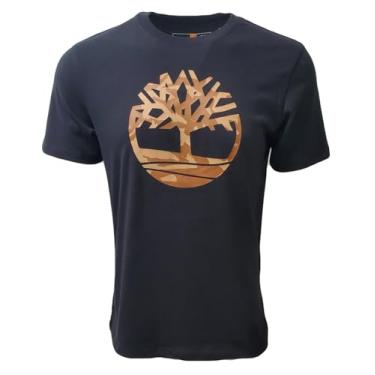 Imagem de Timberland Camiseta masculina de manga curta com logotipo de árvore, Logotipo camuflado marrom preto, P