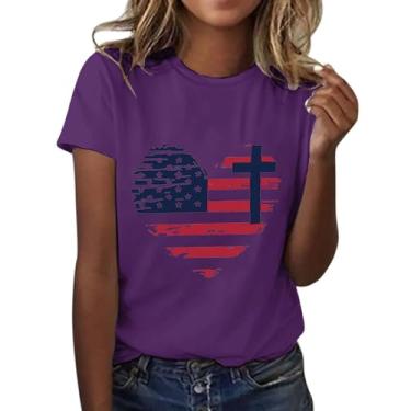 Imagem de 4th of July Shirts Women America Shirts Stars Stripes Cute Shirts USA Flag Tops Camiseta Verão, Roxa, G
