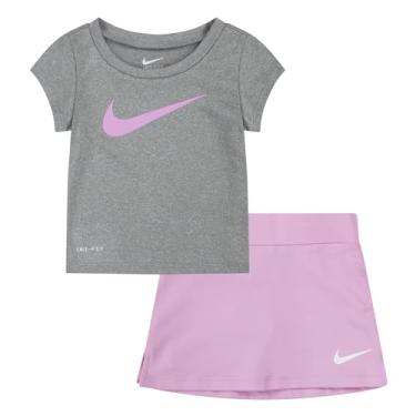 Imagem de Nike Conjunto de 2 peças de camiseta e scooter Swoosh Dri Fit para meninas pequenas, G (36l974-aah)/P, 6X Years