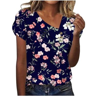 Imagem de MaMiDay Camisetas femininas com estampa de borboleta, casual, folgada, manga curta, gola assimétrica, A02#multicolorido, M